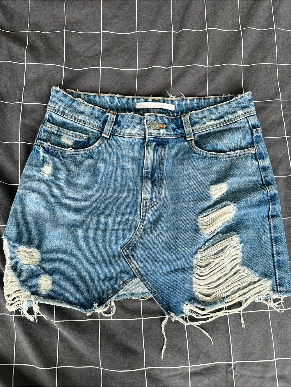Zara Distressed Blue Denim Mini Skirt